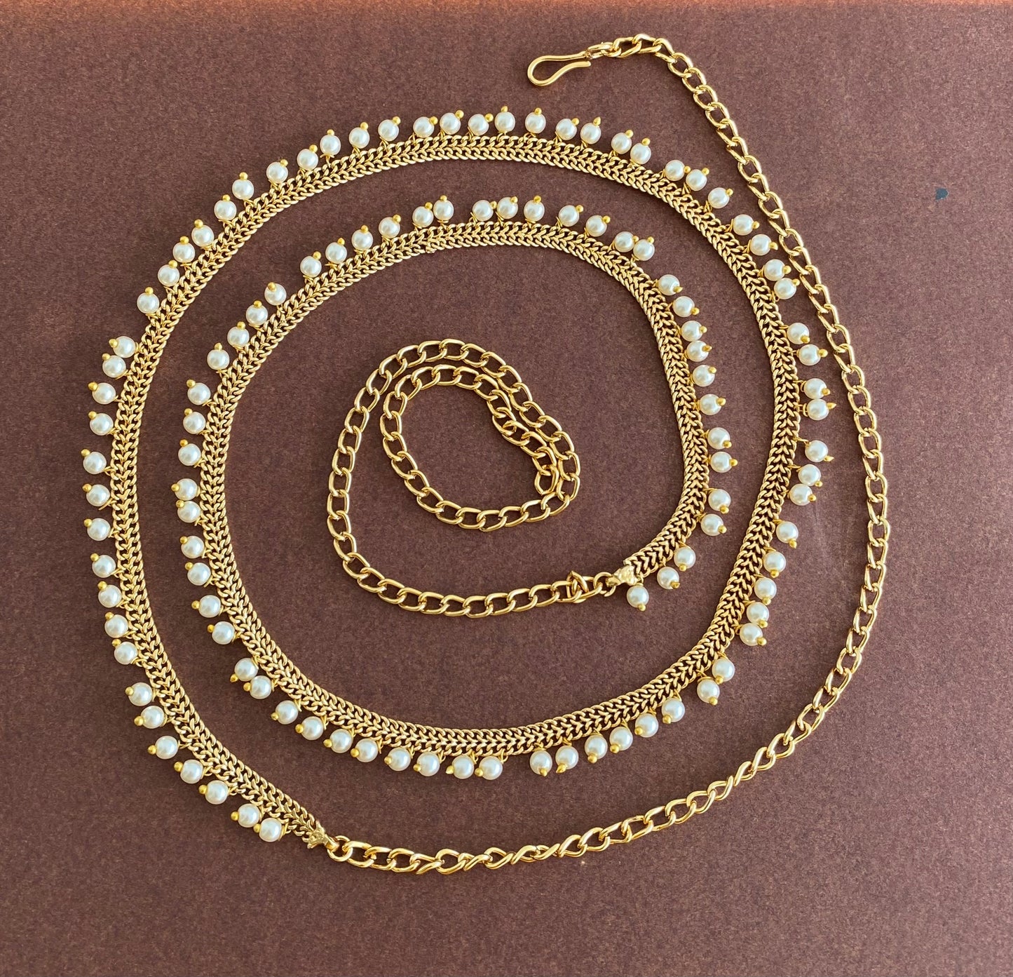 Antique gold tone pearl hip/waist chain dj-53212