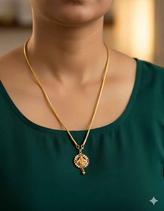 Gold tone 24 inches kodi chain with pink-green-white lakshmi pendant dj-49381