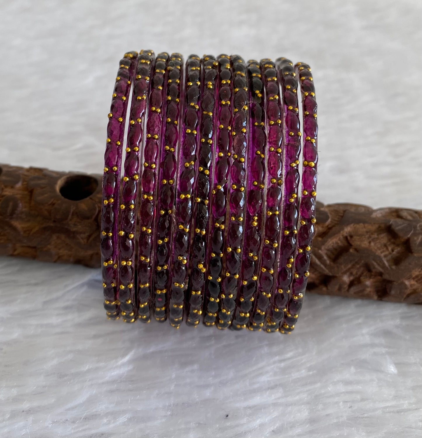 Set of 12 dark purple glass bangles(2.10) dj-52831