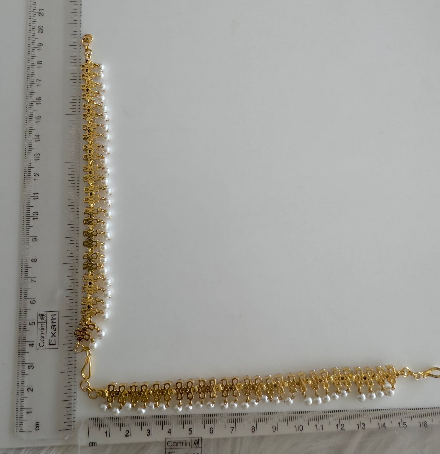 Two tone cz white stone pearl ear side chain dj-51359