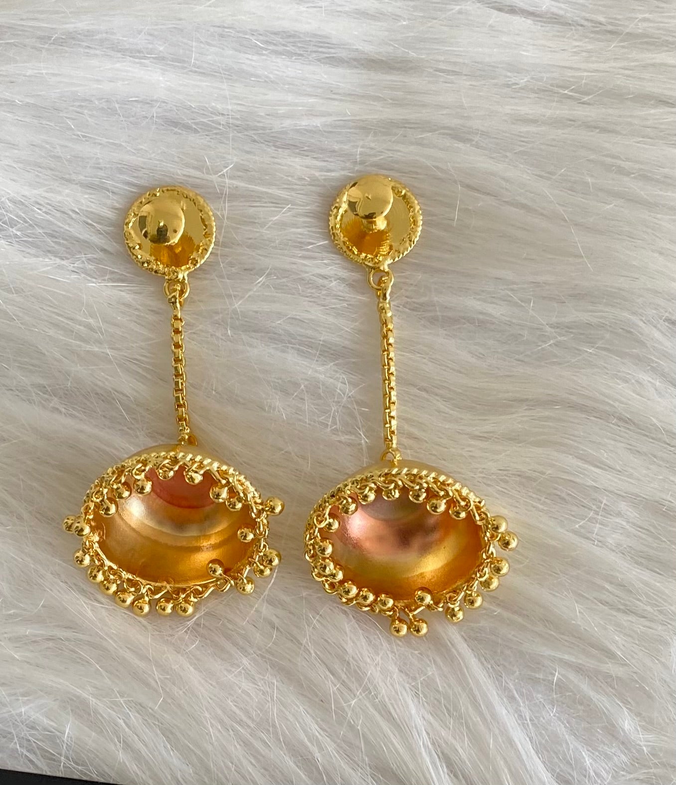 Gold tone kerala style head coin long jhumkka dj-54301