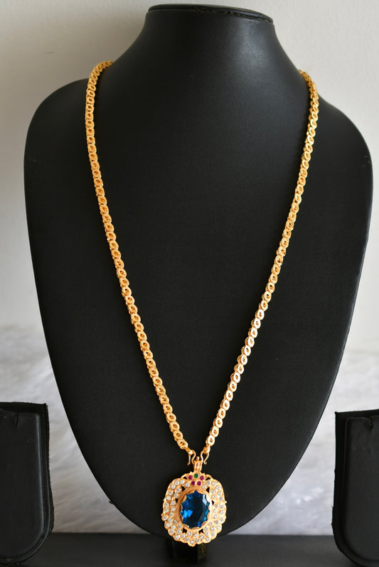 Gold tone 24 chain with sky blue oval stone pendant dj-51914