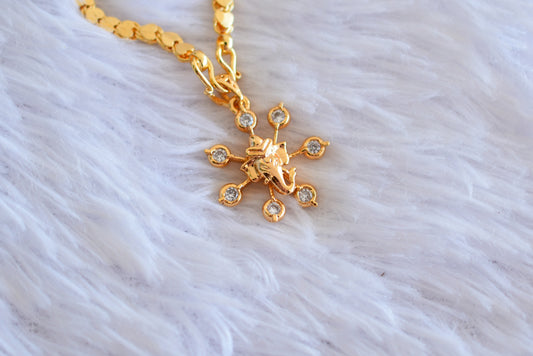 Gold tone 24 inches chain with AD Ganesha pendant dj-52250