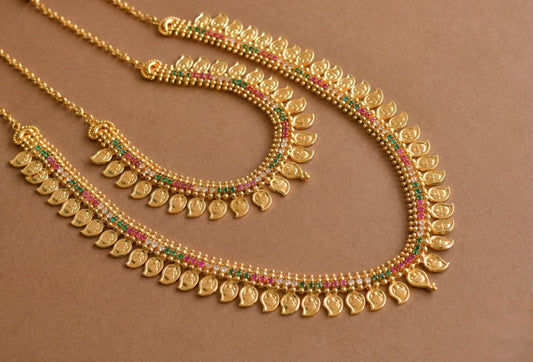 Gold Tone Cz Ruby-green Lakshmi Mango Combo Set dj-31577