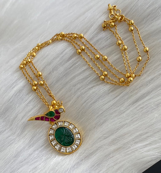 Antique gold tone kundan jadau bird pendant with chain dj-54185