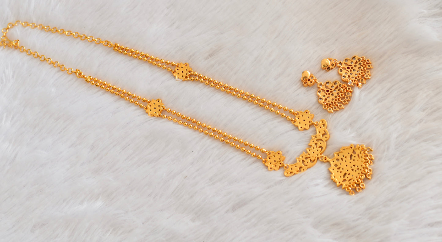 Gold tone South Indian style AD pink-white ball short haar set Dj-53317