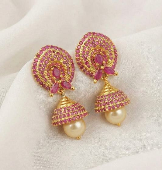 Gold tone ruby-pearl jhumkka-dj04039
