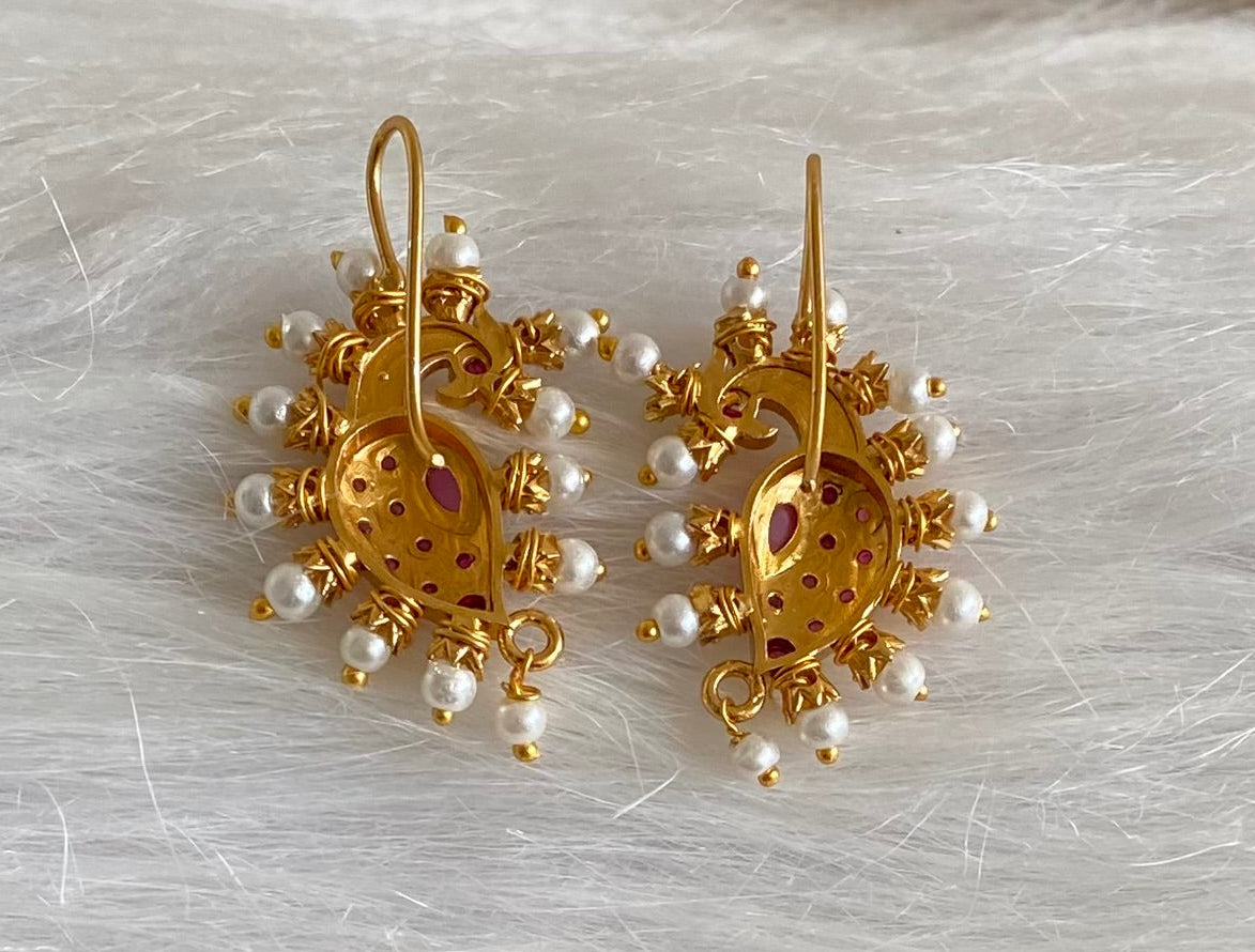 Matte gold pink stone pearl peacock bugadi earrings dj-53671