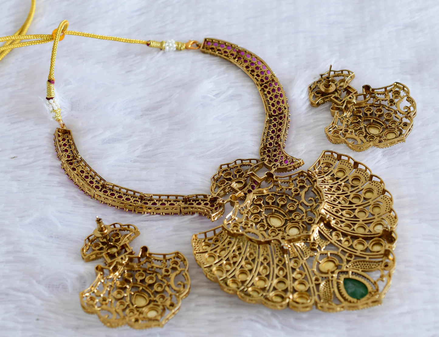 Antique gold tone ruby kundan necklace set dj-53024
