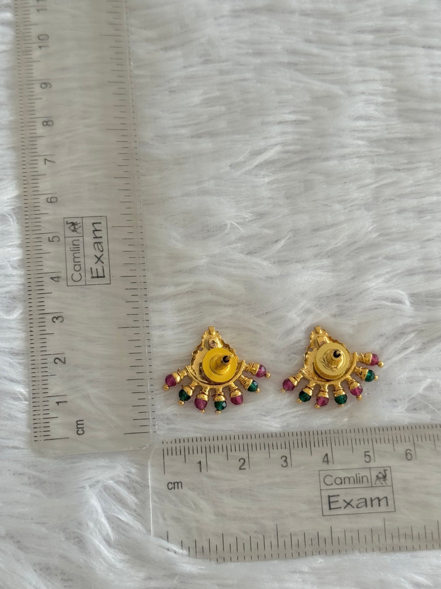 Gold tone pink-green peacock stud/earrings dj-52105