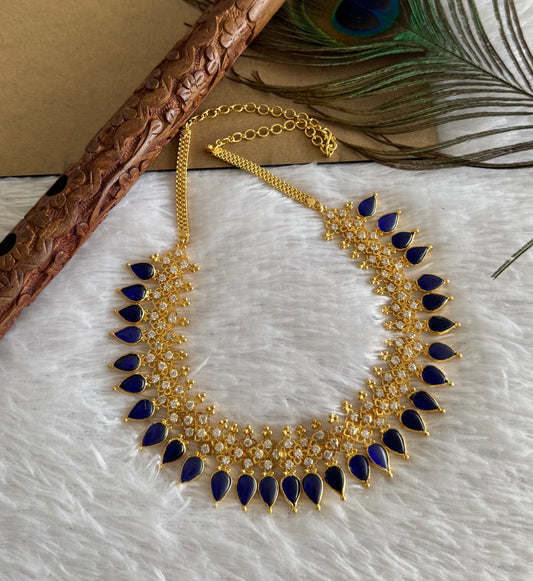 Gold tone Gopi shape blue Kerala style necklace dj-51709