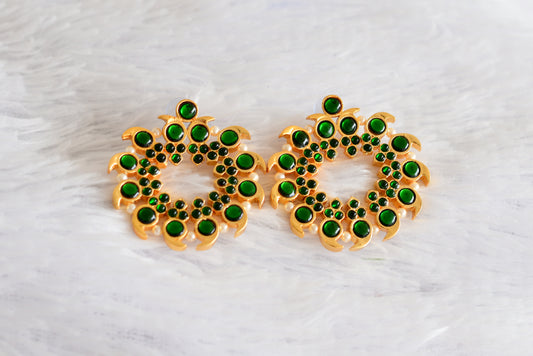 Gold tone green pearl mango big earrings dj-52361