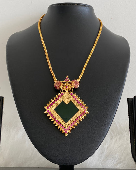 Gold tone pink-green stone kerala style necklace dj-54449