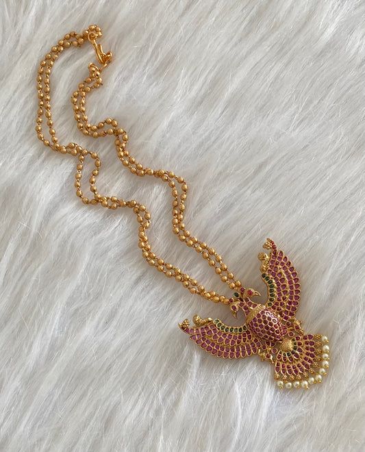 Gold tone pink-green pearl gandaberunda necklace dj-54312