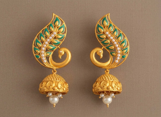 Matte Finish green meenakari peacock jhumkka-dj07689