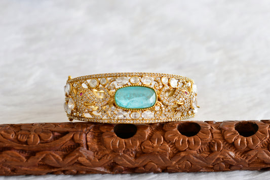 Antique gold tone cz moissanite blue elephant kada dj-51773