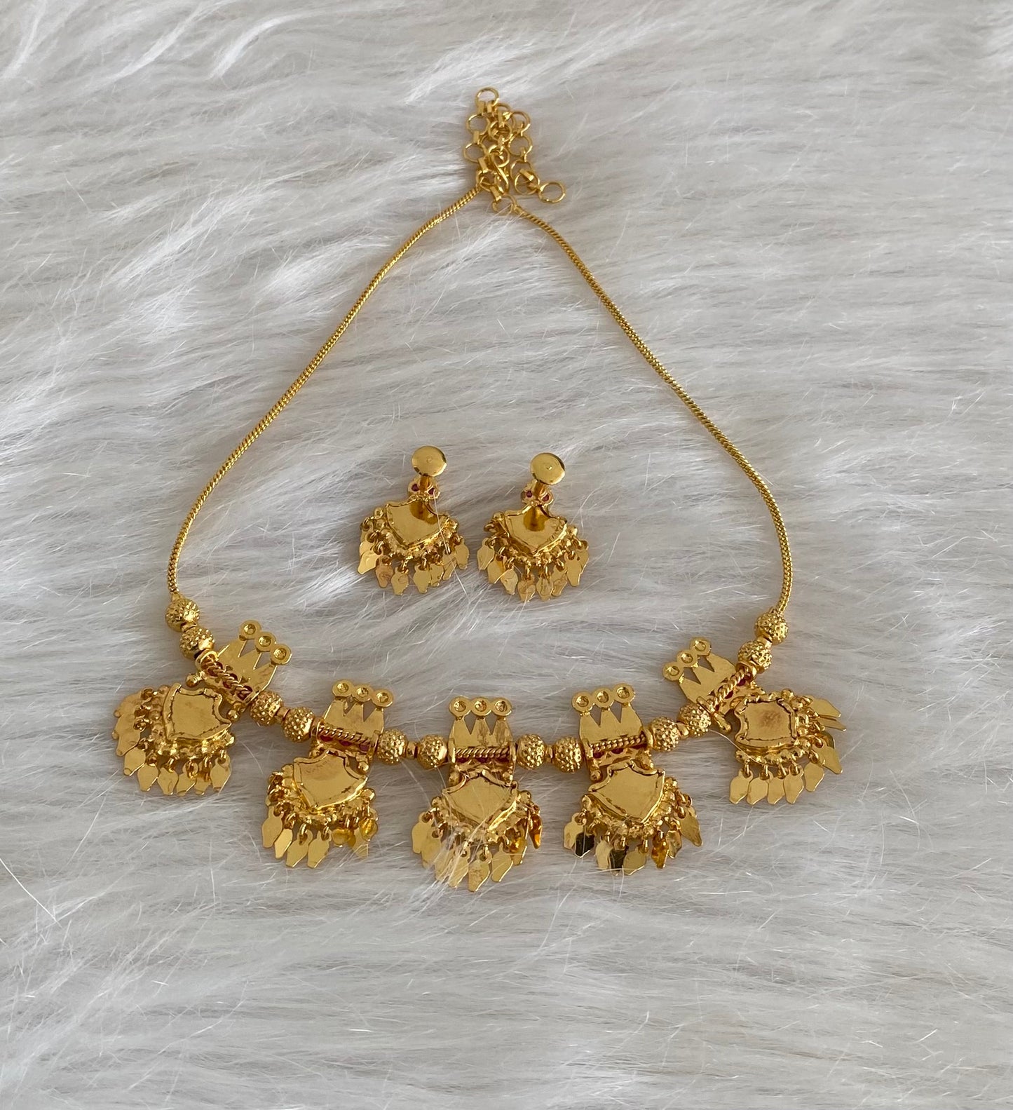 Gold tone kerala style pink-blue palakka elakka necklace set dj-54551