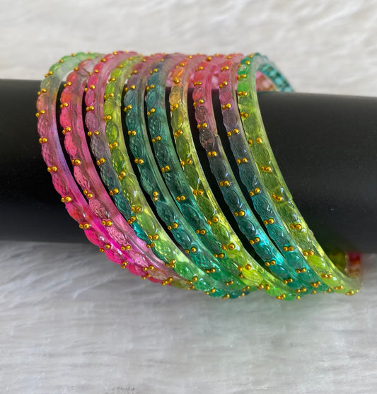 Set of 10 multi color glass bangles(2.4) dj-52853