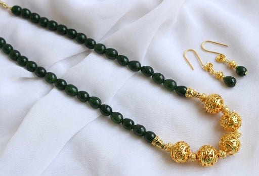Antique gold tone Green Beaded Necklace Set-dj04288
