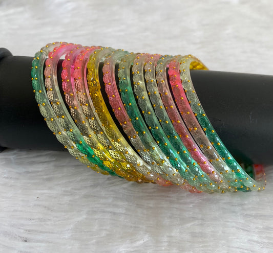 Set of 12 multi color glass bangles(2.6) dj-52878