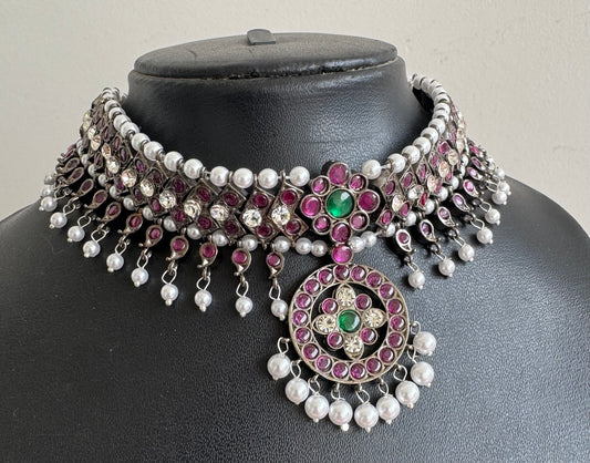 Black finish precious kemp pearl attigai/necklace dj-51032