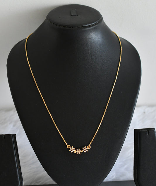 Gold tone white stone flower necklace dj-53101