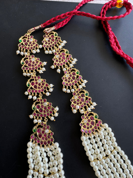 Gold tone precious kemp-green-white pearl peacock haar dj-48889