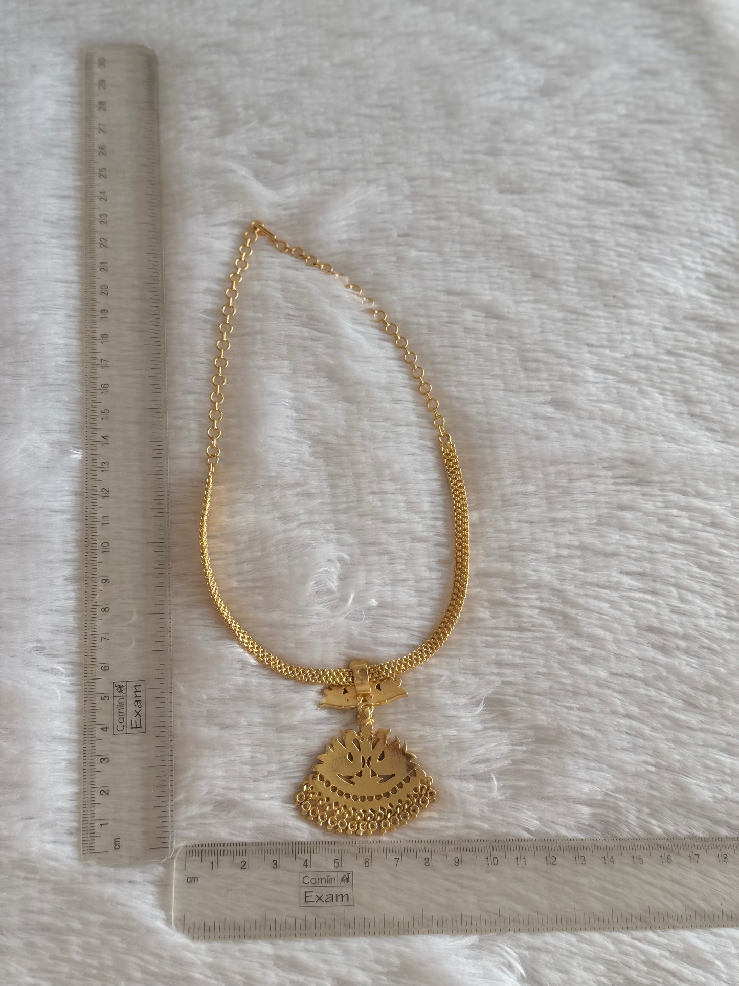 Gold tone South Indian style AD white-ruby swan attigai/necklace dj-52212