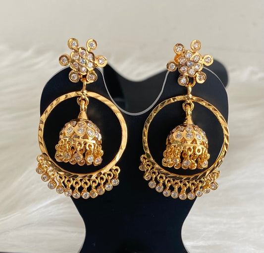 Gold tone south indian style AD white stone bali jhumkka dj-53867