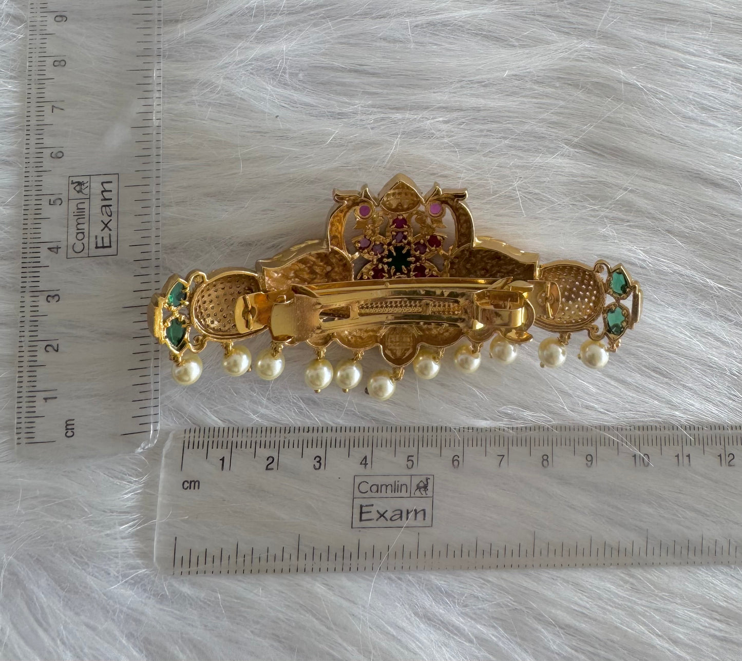 Matte finish cz kemp-green flower peacock hair clip dj-51348