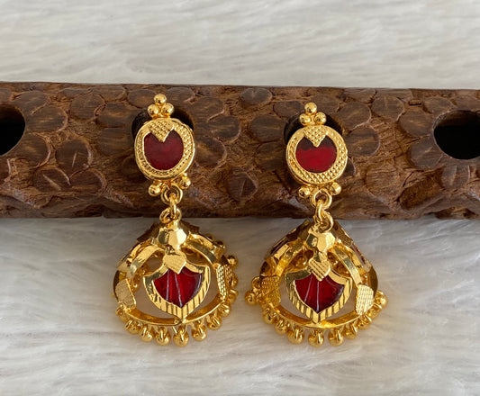 Gold tone kerala style red 3 petals of palakka jhumkka dj-53126