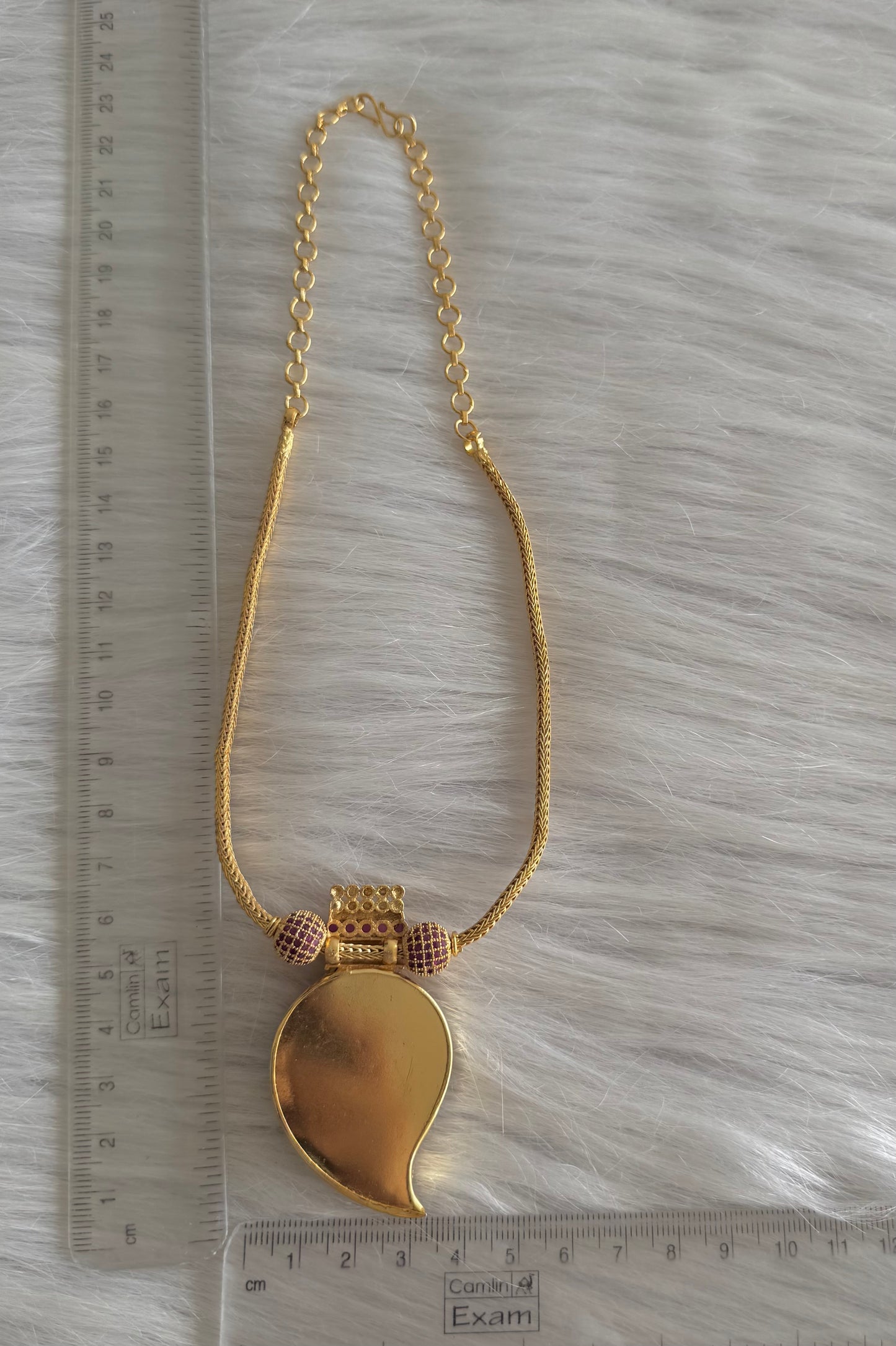 Gold tone ruby ball pink-green lakshmi-mango kodi necklace dj-51317