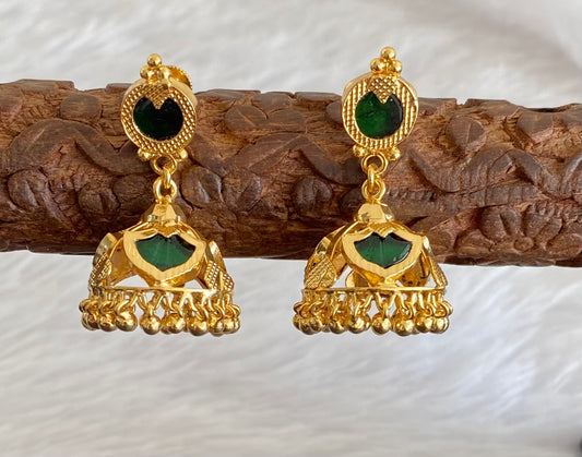 Gold tone kerala style green 3 petals of palakka jhumkka dj-53125
