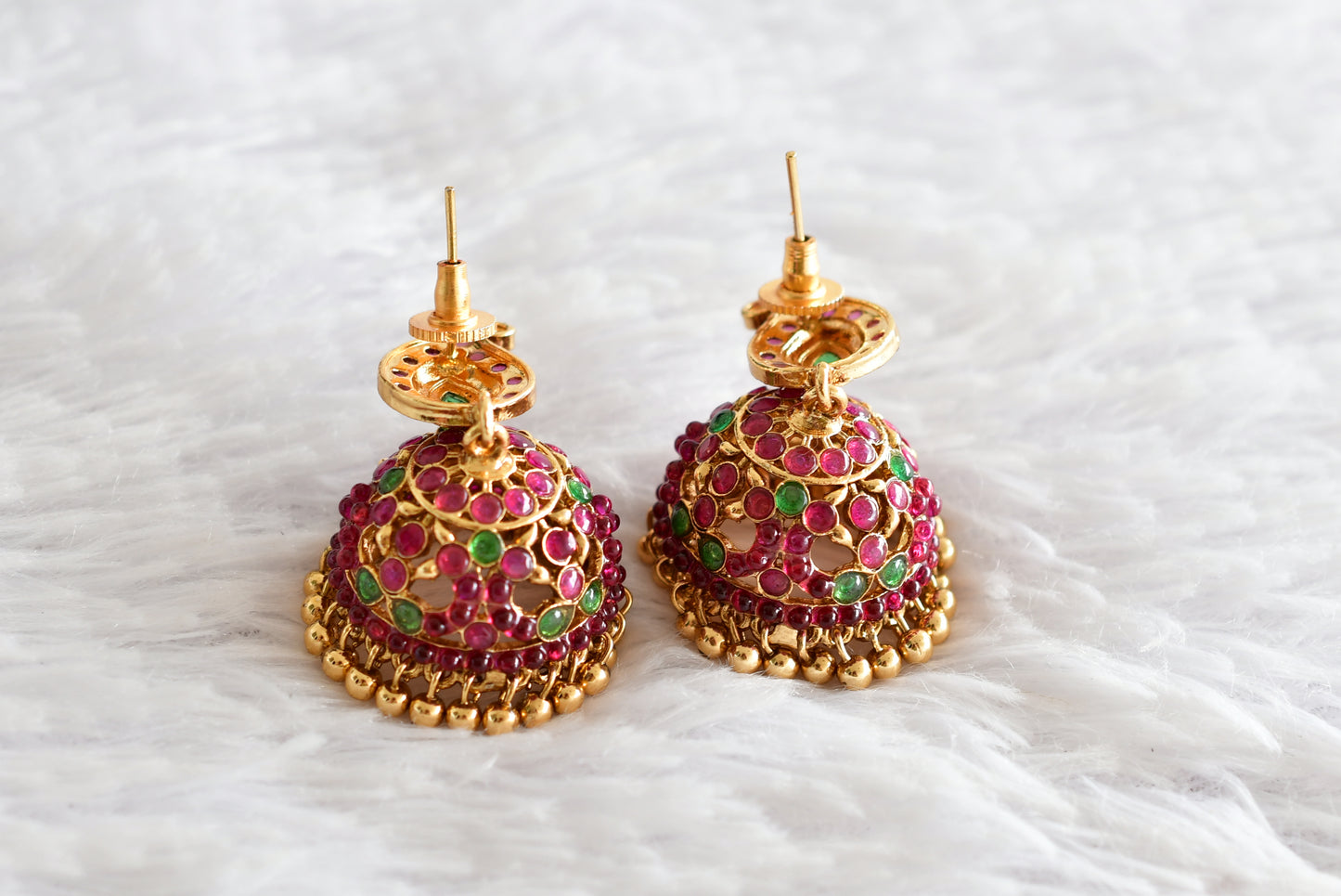 Antique gold tone kemp-green mango peacock jhumkka dj-51870