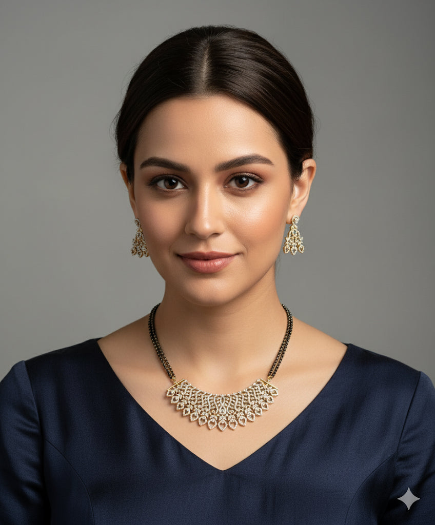 Two tone cz white stone 18 inches mangalsutra set dj-52062