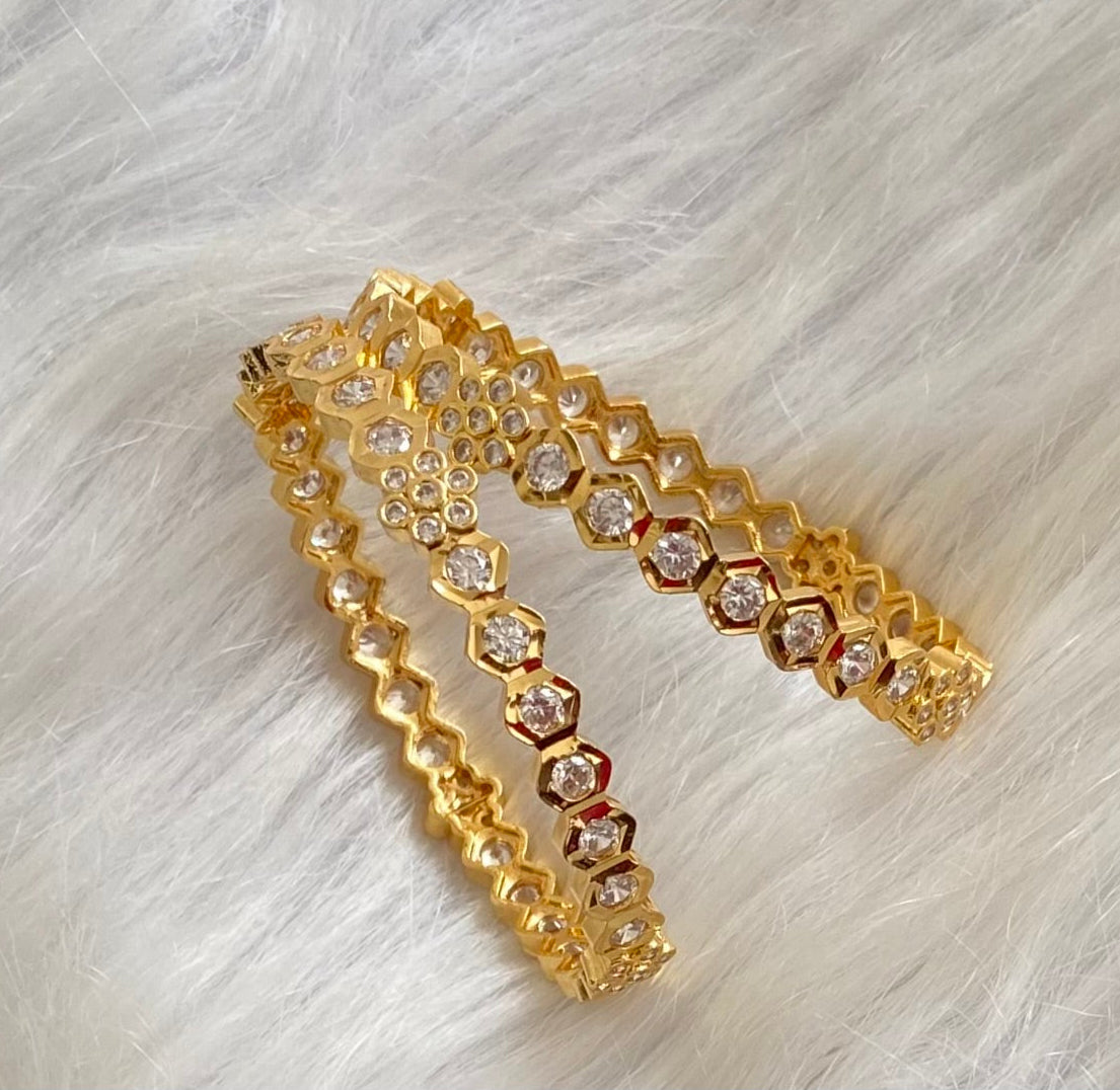 Gold tone AD white stone bangles(2.6) Dj-54275