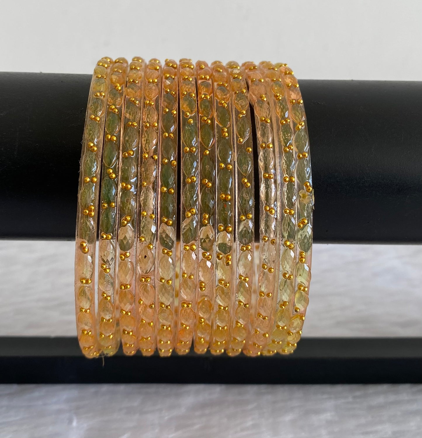 Set of 12 light brown glass bangles(2.4) dj-52845