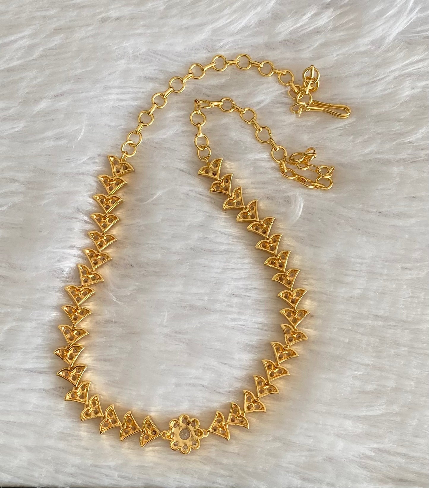 Gold tone AD white stone south indian necklace dj-53606