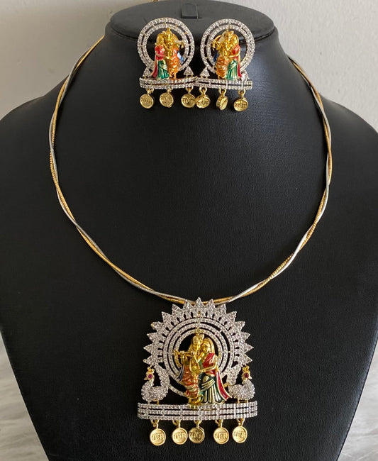 Two tone cz radha-krishna pendant set with kanti necklace dj-54006