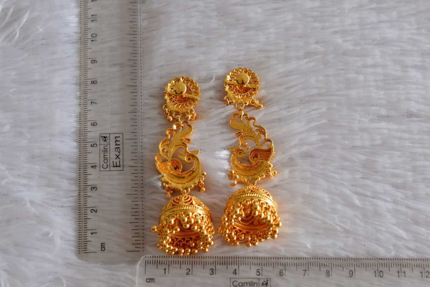 Gold Tone Kerala style pink peacock long jhumkka dj-51797