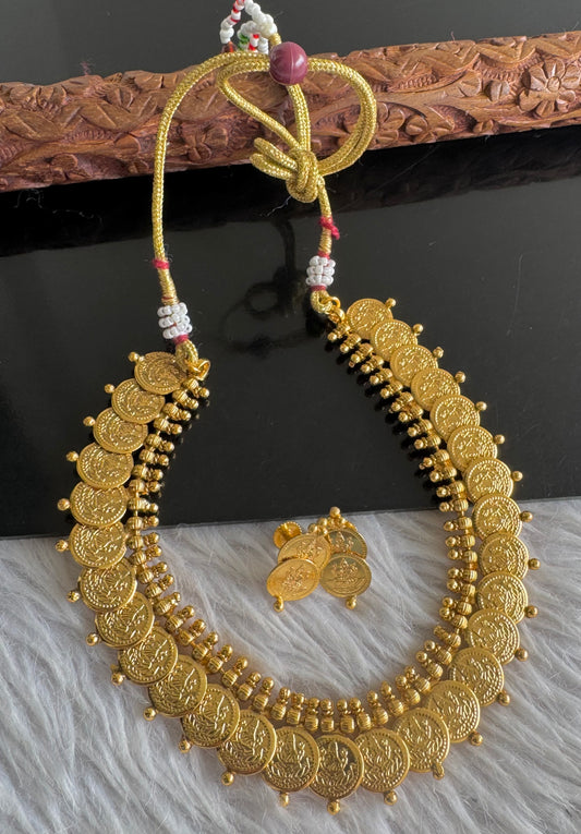 Gold tone Lakshmi coin necklace dj-51111