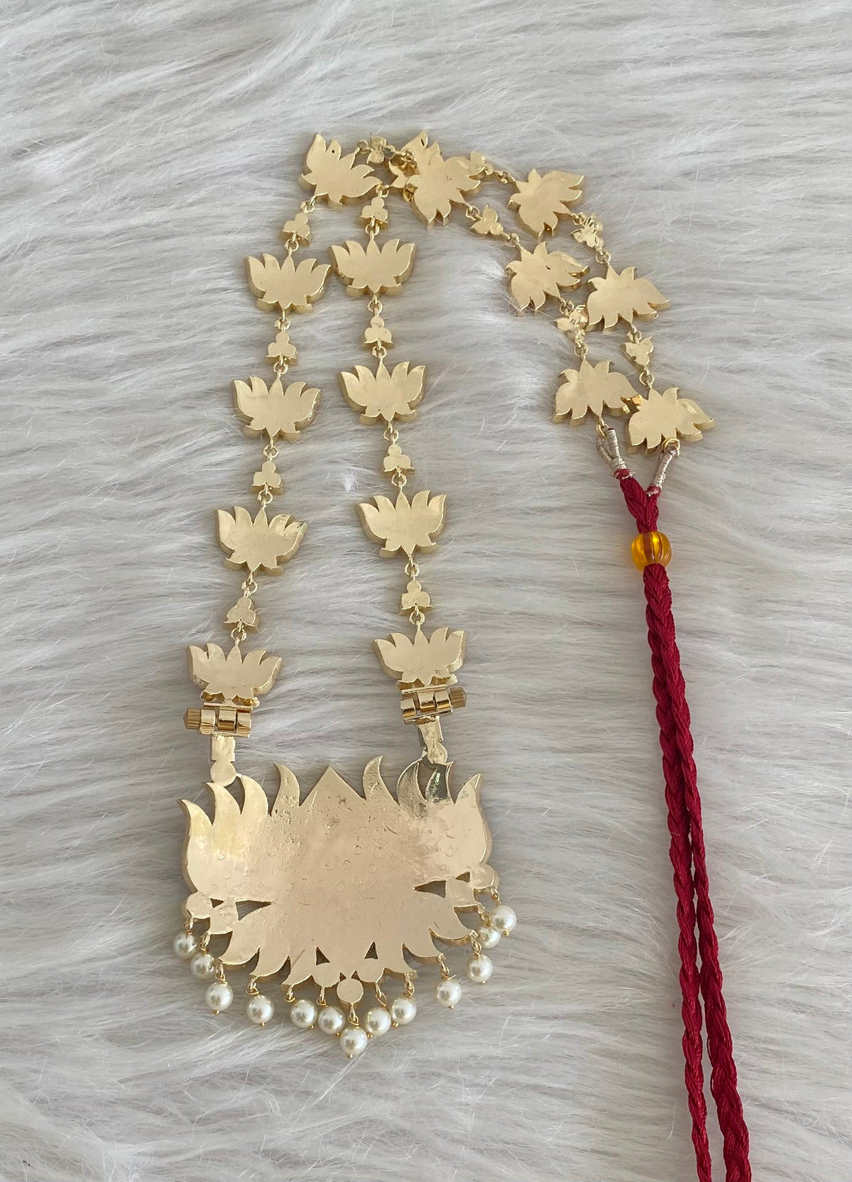 Gold tone precious kemp-green-white pearl lotus haar dj-54722