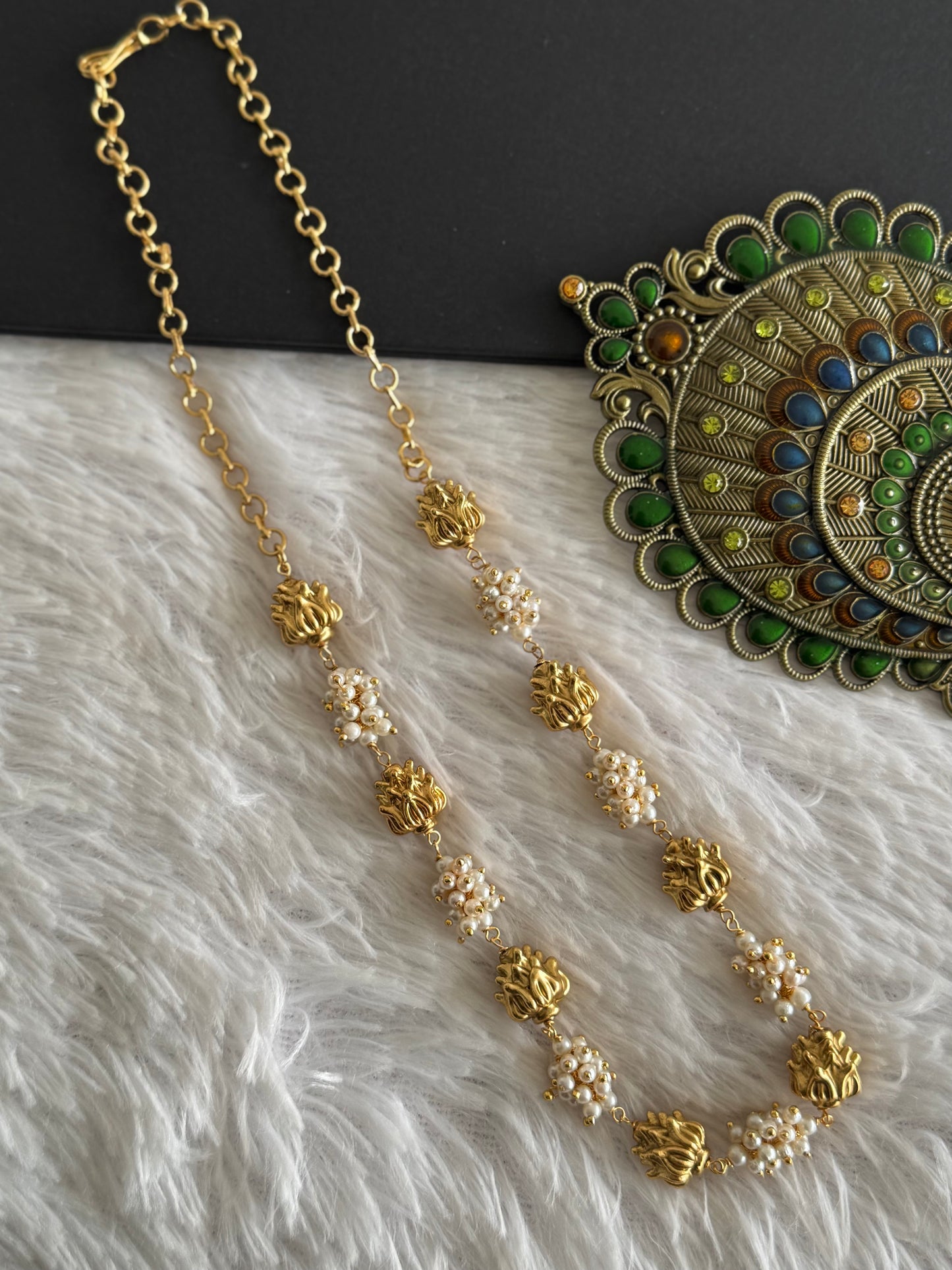 Matte finish lotus pearl cluster beaded mala/necklace dj-51465