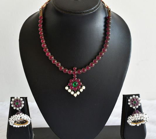 Black finish precious kemp-green pearl flower necklace set dj-53354