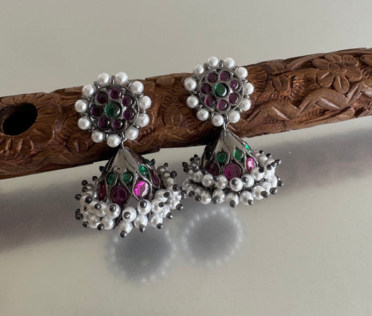 Black finish precious kemp-green pearl jhumkka dj-51447