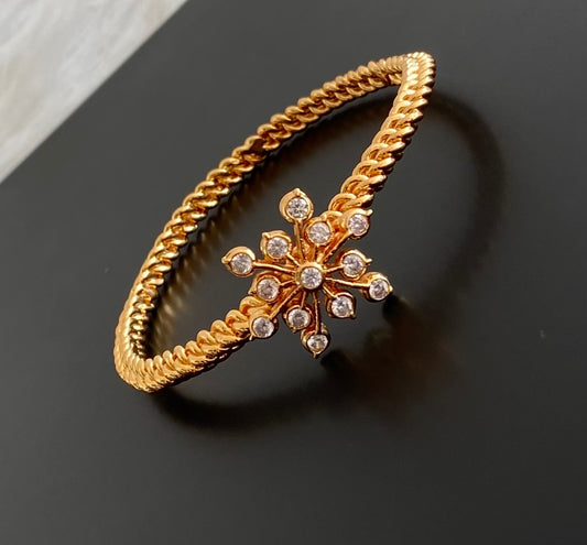 Gold tone AD white stone flower kada/bangle(2.10) Dj-53890