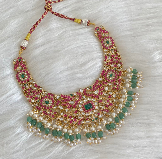 Antique gold tone peacock beads kundan jadau choker necklace dj-54166