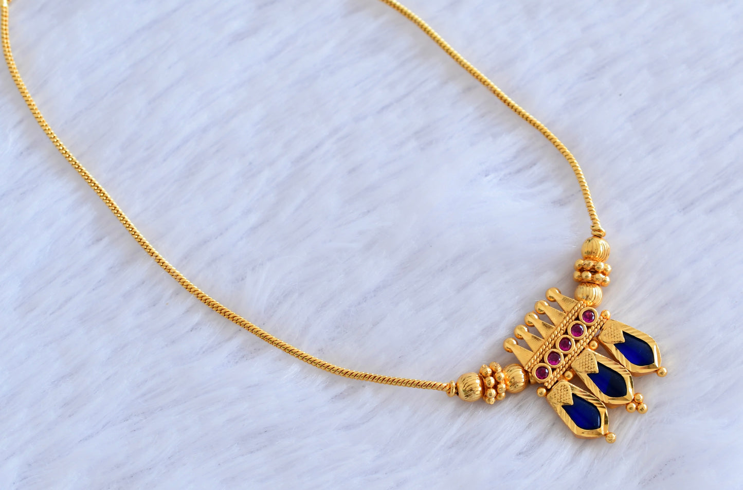 Gold tone pink-blue nagapadam necklace dj-53091