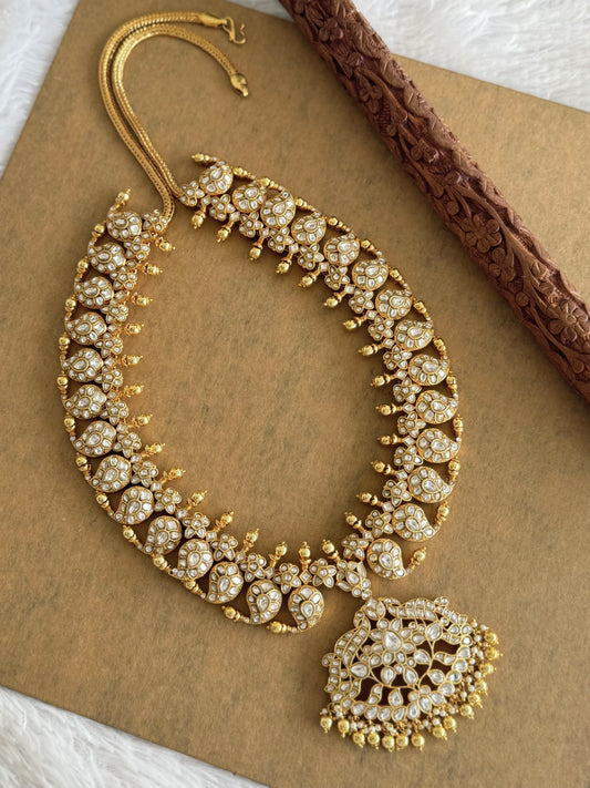 Gold tone White Kundan jadau Mango peacock Haar Dj-51556