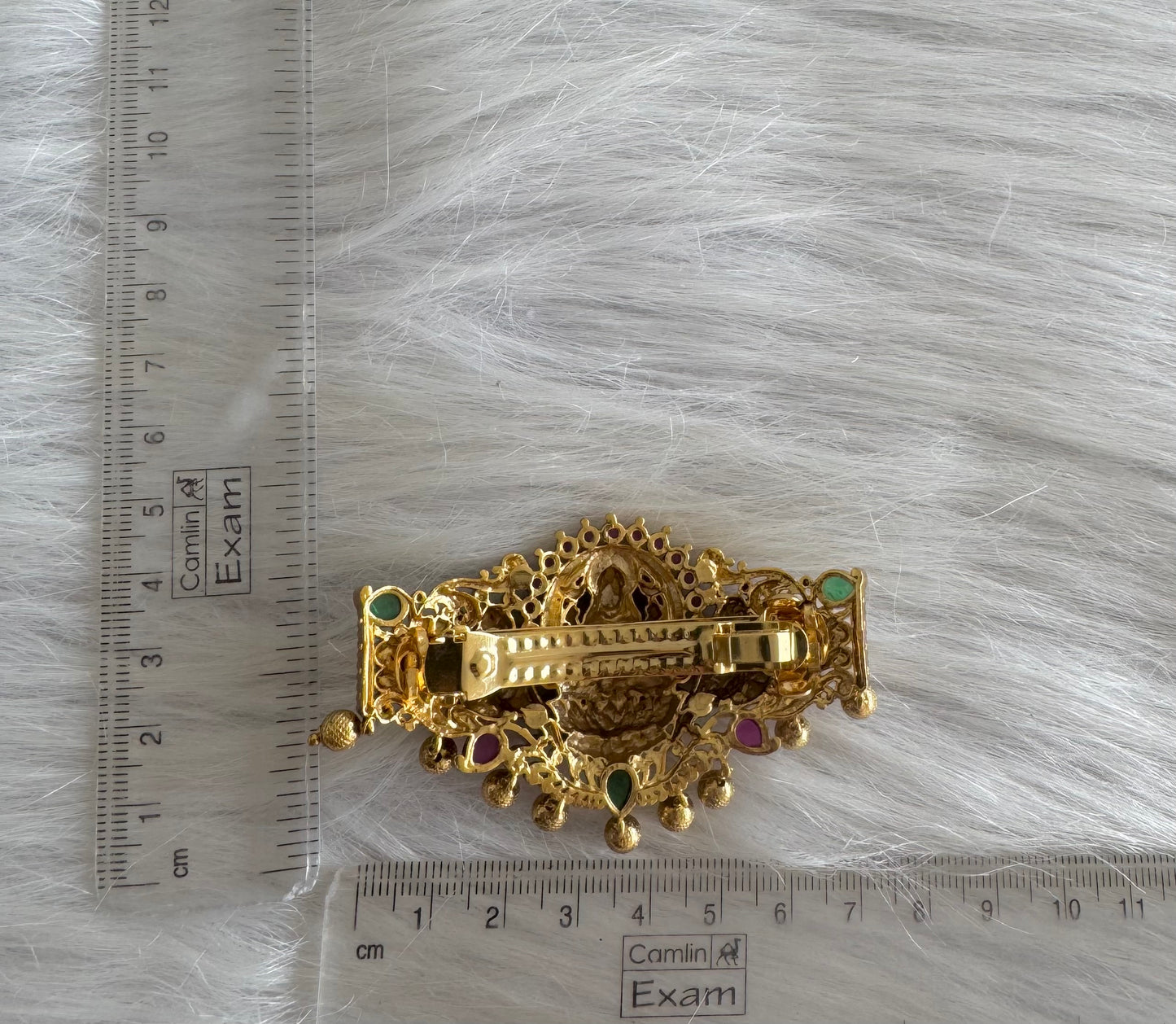 Antique gold tone kemp-green lakshmi peacock hair clip dj-51347